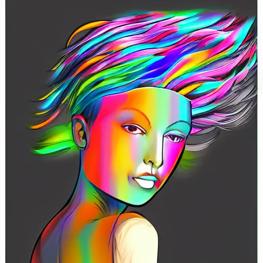 Image similar to person with multi color cable hair, digital art