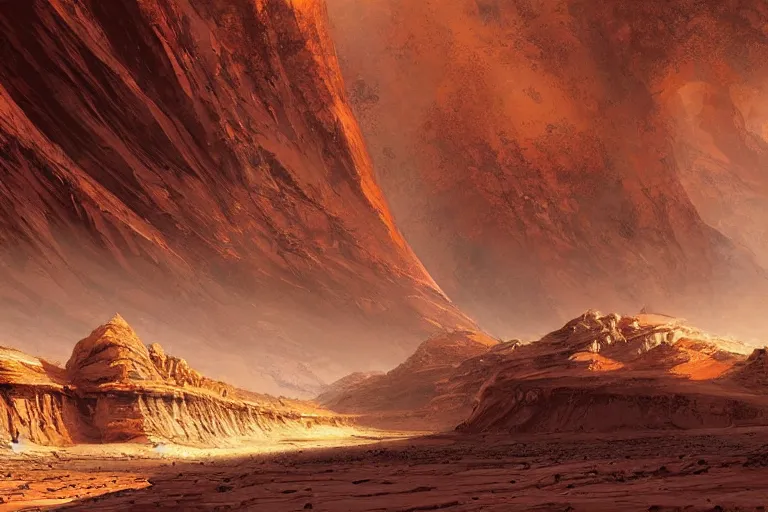 Image similar to a monastery on mars, stunning landscape, by stephan martiniere
