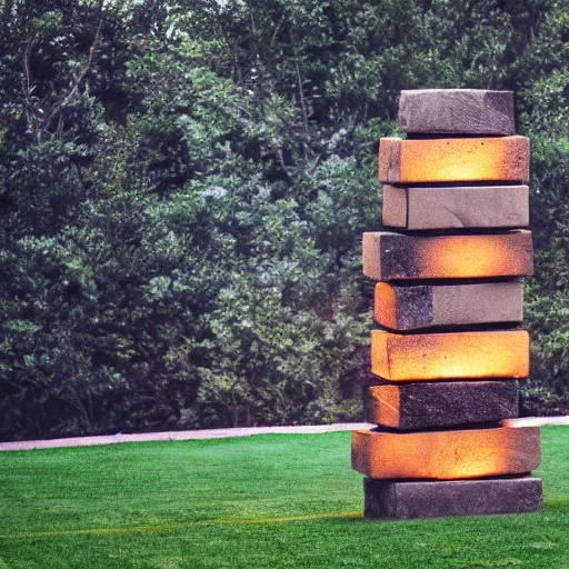 Prompt: giant jenga tower made of stone on a plane of grass, cinematic lights