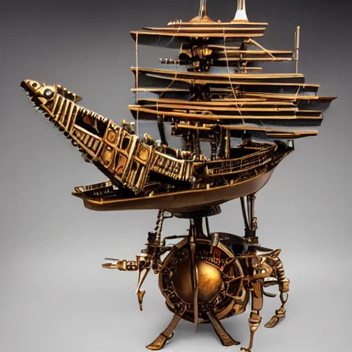 Prompt: a spaceship boat with steampunk arms