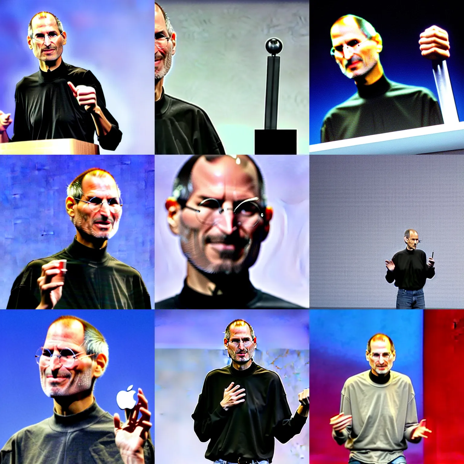 Prompt: still of steve jobs introducing the iplunger on stage, apple press conference, apple plunger device