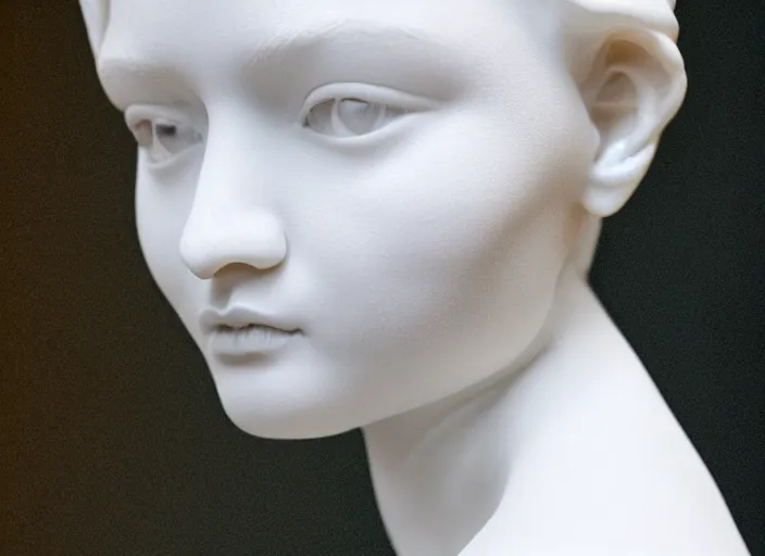 Image similar to full head and shoulders, beautiful female porcelain sculpture by daniel arsham and raoul marks, smooth, all white features on a white background, delicate facial features, white eyes, white lashes, detailed white 3 d giant poppies on the head