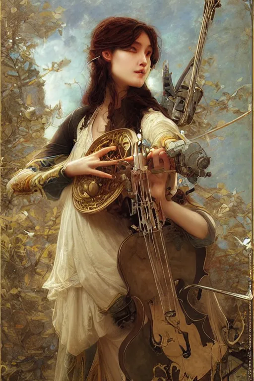 Prompt: a female bard by Edgar Maxence and Ross Tran and Michael Whelan