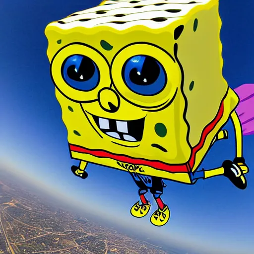 Image similar to SpongeBob skydiving GoPro photo, photograph, hyper detailed, 4k