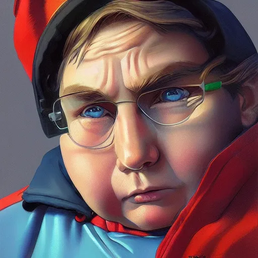 Prompt: Eric Cartman, portrait, highly detailed, digital painting, artstation, concept art, sharp focus, illustration, art by artgerm and greg rutkowski and alphonse mucha