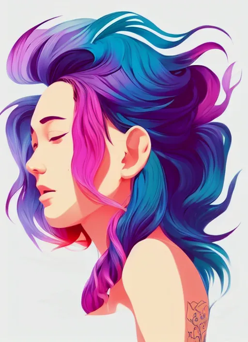 Image similar to a young woman with beautiful rainbow hair and lots of tattoos. clean cel shaded vector art. shutterstock. behance hd by lois van baarle, artgerm, helen huang, by makoto shinkai and ilya kuvshinov, rossdraws, illustration, art by ilya kuvshinov