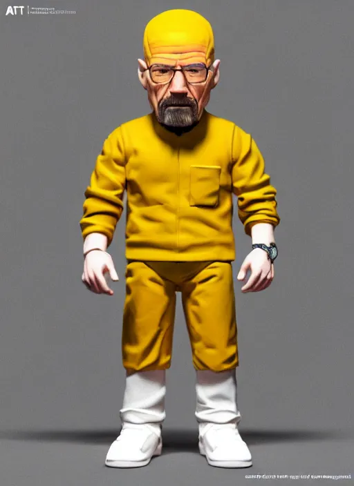 Prompt: full body 3 d render of walter white as a funko pop, studio lighting, white background, blender, trending on artstation, 8 k, highly detailed