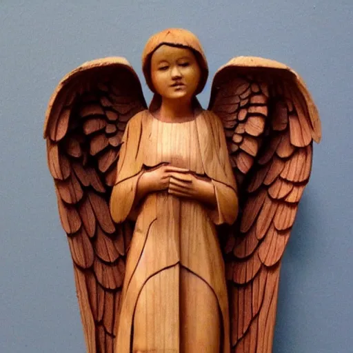 Prompt: woodcarving of an angel