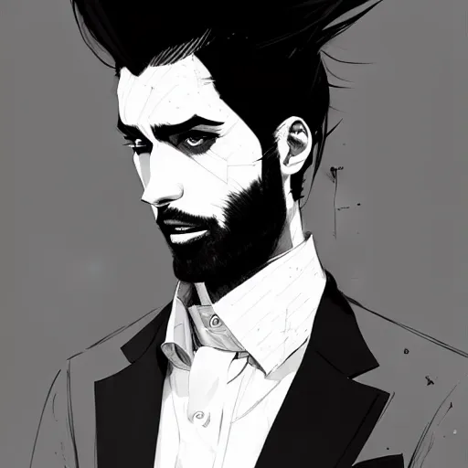 Image similar to a ultradetailed portrait painting of a stylish man wearing suit outfit, by conrad roset, greg rutkowski and makoto shinkai trending on artstation