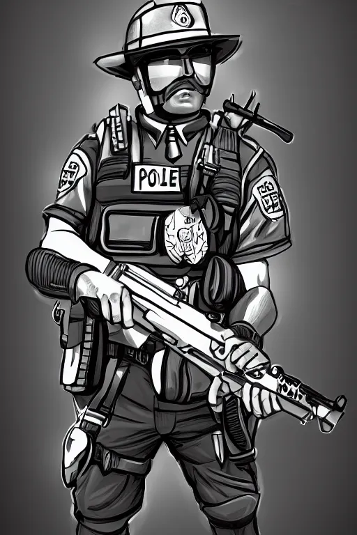 Prompt: glowing police officer, highly detailed, digital art, sharp focus, trending on art station