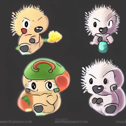 Image similar to baby hedgehogs in the style of cute anime, adorable, cute, art station