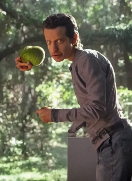 Prompt: an avocado with jeff goldblum's head in stranger things