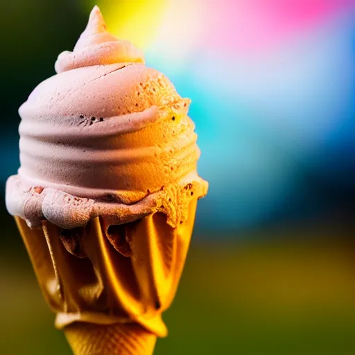 Image similar to detailed color photograph of a levitating ice cream cone with large, hairy spider legs. dramatic light.