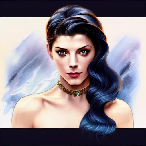 Prompt: A combination of Katheryn Winnick's and Grace Kelly's and Ashley Greene's faces with dark blue hair as Miss Martian, western, D&D, fantasy, intricate, elegant, highly detailed, digital painting, artstation, concept art, matte, sharp focus, illustration, art by Artgerm and Greg Rutkowski and Alphonse Mucha