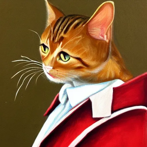 Image similar to cat with a stylish jacket, painting