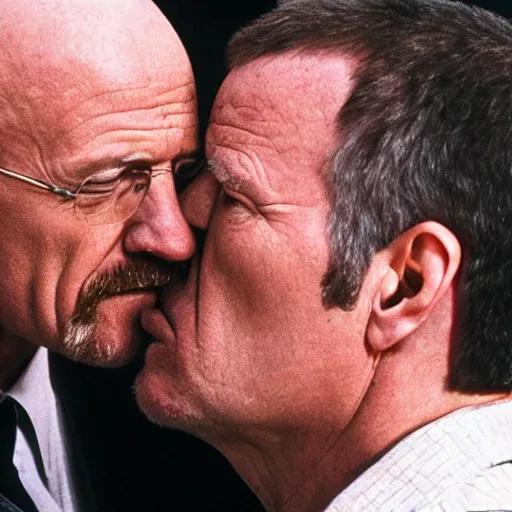 Image similar to mike ehrmantraut kissing walter white, face close up