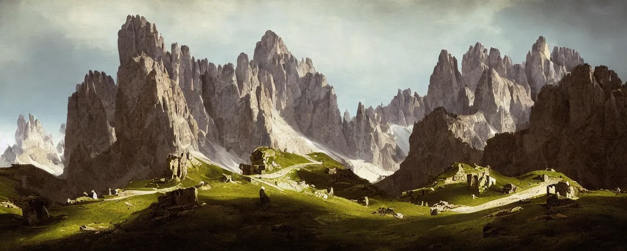 Prompt: dolomites mountain range national geographic photography Bernardo Bellotto digital painting concept art greg rutkowski