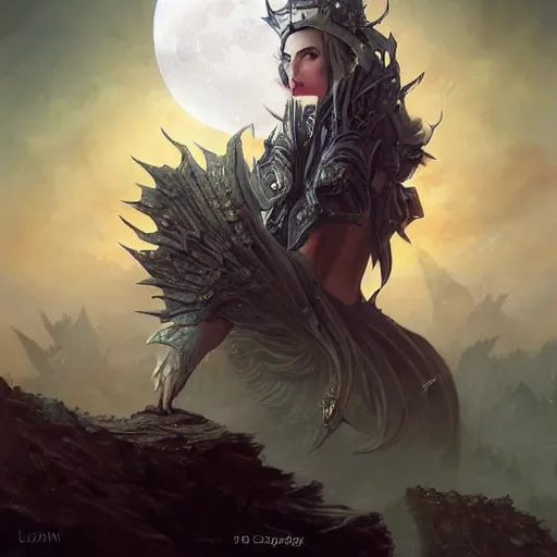 Image similar to lunar queen, fine art, awesome fantasy book cover on pinterest, award winning, dark fantasy landscape, fantasy magic, intricate, elegant, sharp focus, cinematic lighting, highly detailed, digital painting, concept art, art by wlop and artgerm and greg rutkowski, masterpiece, trending on artstation, 8 k