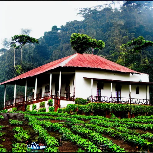 Image similar to a photo of a guatemalan coffee plantation house, detailed photography