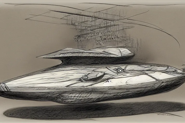 Prompt: jabba's skiff concept sketch by joe johnston and nilo rodis - jamero and ralph mcquarrie and norman reynolds