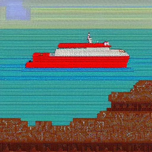 Prompt: a ferry at the sea, 8 bit art