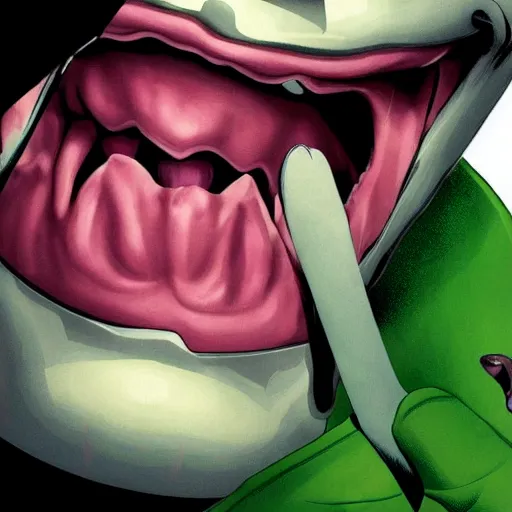 Image similar to batman inside the joker's mouth holding it open, high detail, high resolution, intense