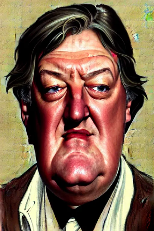 Image similar to stephen fry winking his left eye at the camera, in the style of art by artgerm and greg rutkowski and alphonse mucha