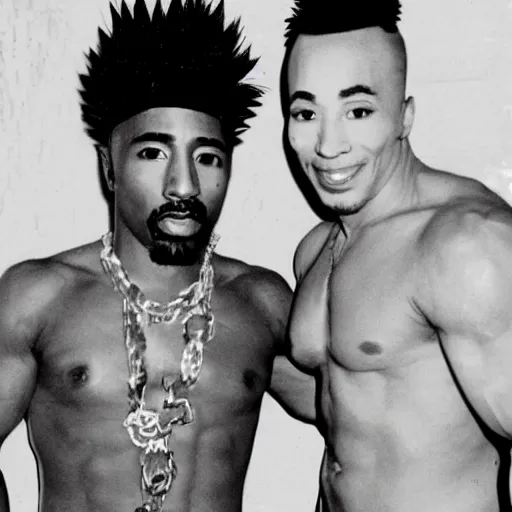 Image similar to 2 pac and vegeta hanging out