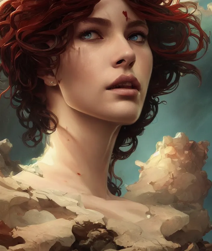 Prompt: excellent painted portrait of the queen of storms, high quality masterpiece painting with detailed face, 4k, trending on artstation, octane render, art by artgerm and greg rutkowski and alphonse mucha and craig mullins and James Jean and Andrei Riabovitchev and Marc Simonetti and peter mohrbacher