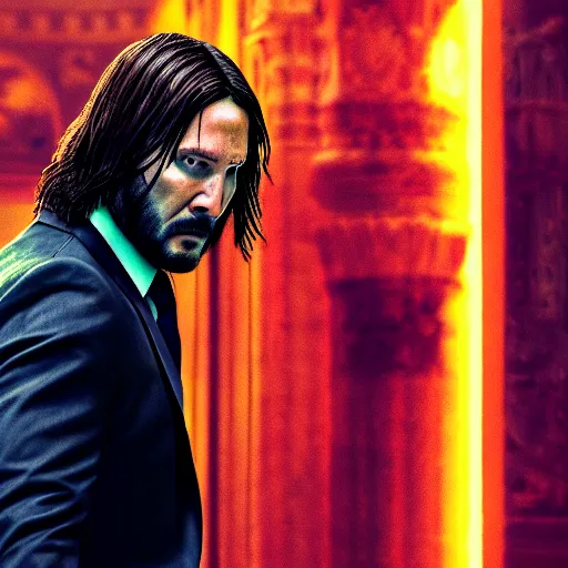 Prompt: jesus christ in john wick fighting scene, 4 k, high resolution, still, landscape, hd, dslr, hyper realistic