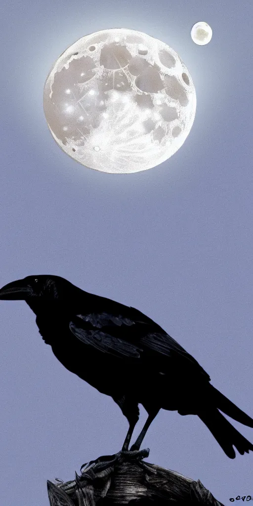 Image similar to crow in front of the full big moon, digital art, high definition, 8k, high details, high quality