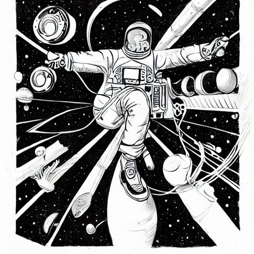 Prompt: james jean, mcbess art of a dj playing in outerspace, sketch