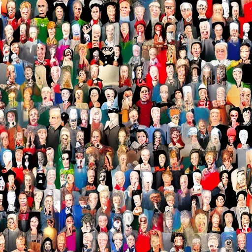 Prompt: a where's waldo picture of 1000 different characters from history