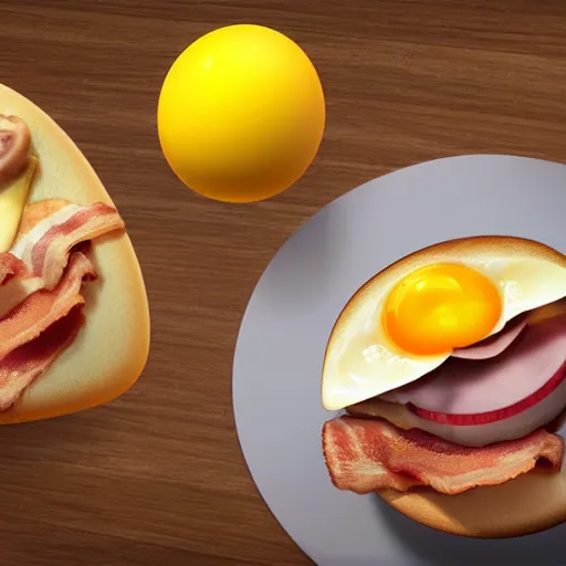 Prompt: a bacon, egg, and cheese amusement park, photorealistic