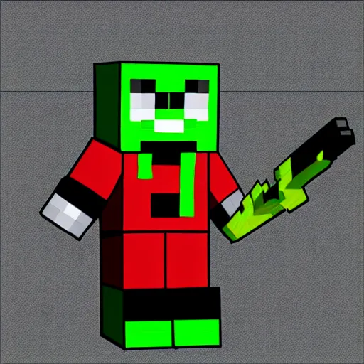 Prompt: a minecraft creeper holding a gun to your face