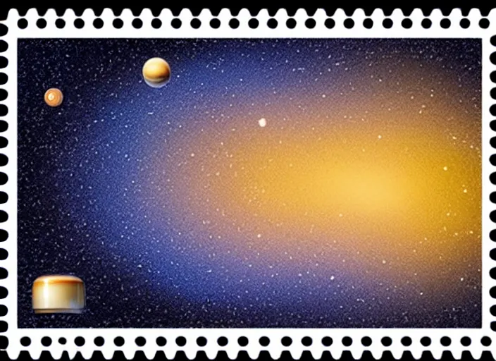 Prompt: a minimalistic isometry of milky way galaxy as a postage stamp