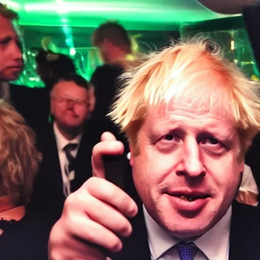 Image similar to boris johnson taking selfies in a nightclub