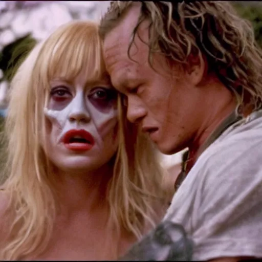 Prompt: holly marshall from land of the lost (1974) stabbing heath ledger's joker to death