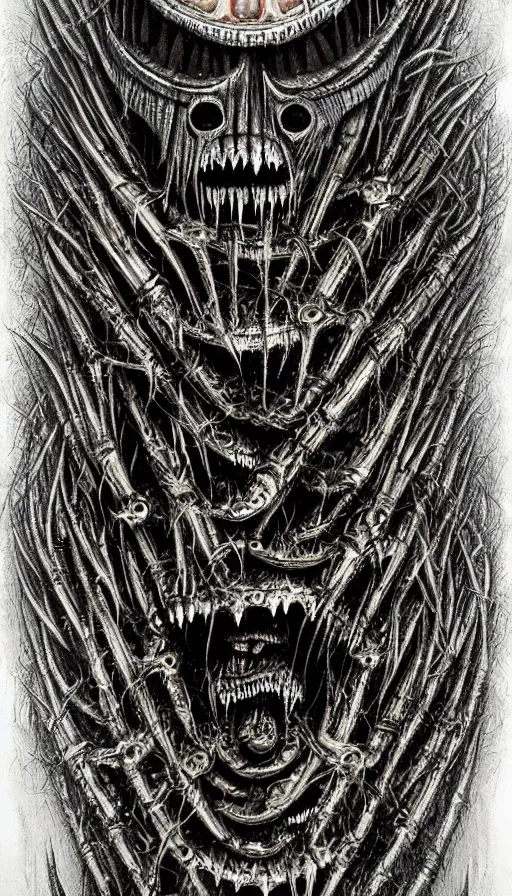 Image similar to a storm vortex made of many demonic eyes and teeth, by hr giger