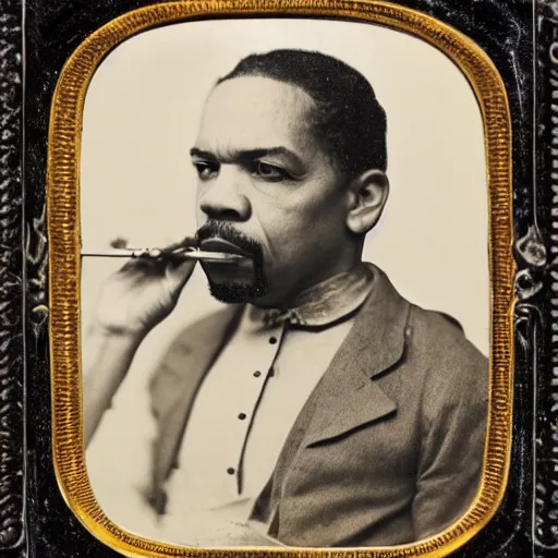 Image similar to tintype photo of ice - t, with iced tea with a straw, by julia margaret cameron 1 8 8 0 s, realistic, body shot, sharp focus, 8 k high definition, insanely detailed, intricate, elegant