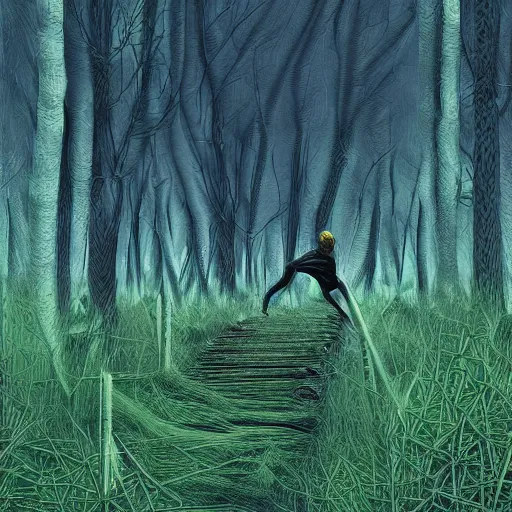 Image similar to I go running through the thicket, I go careless through the thorn, digital art, surreal