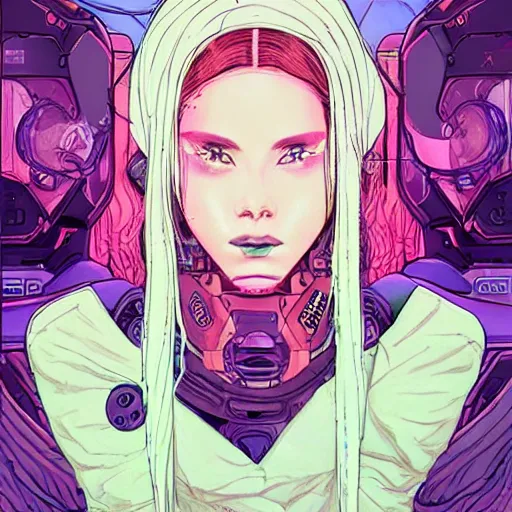 Image similar to portrait painting of a cyberpunk olivia hye from loona, sharp focus, award - winning, trending on artstation, masterpiece, highly detailed, intricate. art by josan gonzales and moebius and deathburger