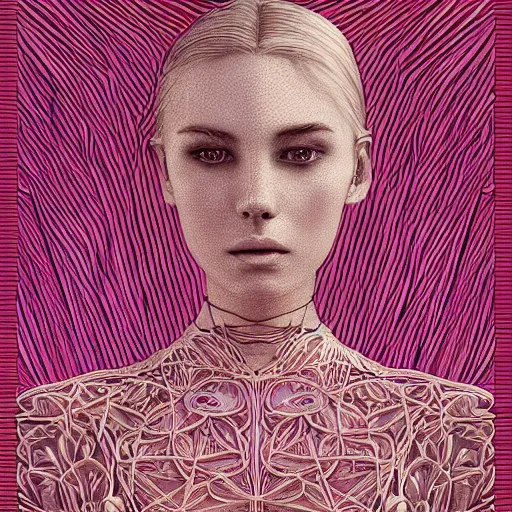 Image similar to the portrait of an incredibly beautiful, graceful, elegant, and sophisticated young blonde woman made of garlic bulbs, an ultrafine detailed illustration by james jean, intricate linework, bright colors, final fantasy, behance contest winner, vanitas, angular, altermodern, unreal engine 5 highly rendered, global illumination, radiant light, detailed and intricate environment