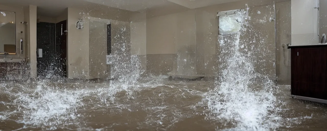 Image similar to a flooded bathroom exploding