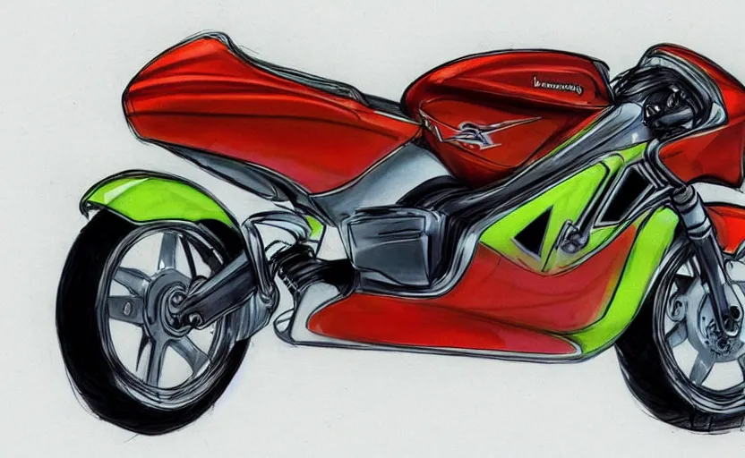 Image similar to 1 9 9 0 s kawasaki sport motorcycle concept, sketch, art,