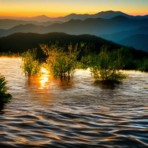 Image similar to Photograph of the Great Smokey Mountains flooded by orange juice