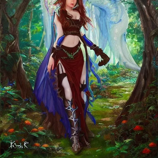 Prompt: Gothic elf princess in blue dragon armor on a misterious forest by Konstantin Razumov H 960