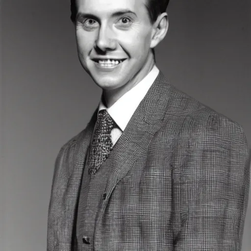 Image similar to a man in a checkered suit looking at the camera for a photo with a twisted smile and with short medium black hair and no facial hair, and the photo is in black and white ( high detailed photograph, greatly illustrated, good quality )