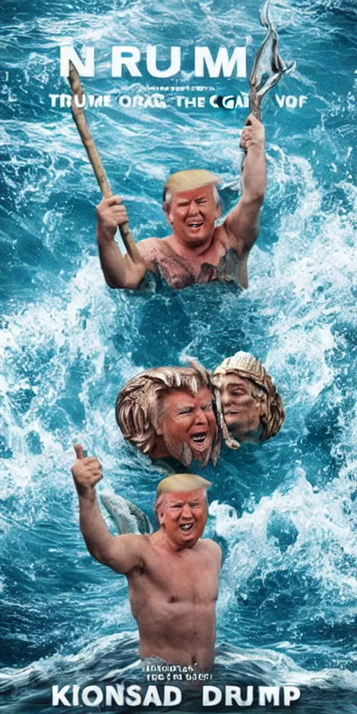 Prompt: donald trump as poseidon, king of the ocean, movie poster