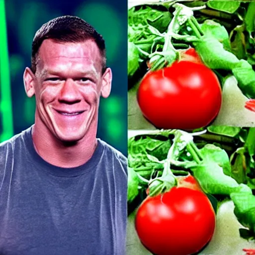 Image similar to john cena as a tomato
